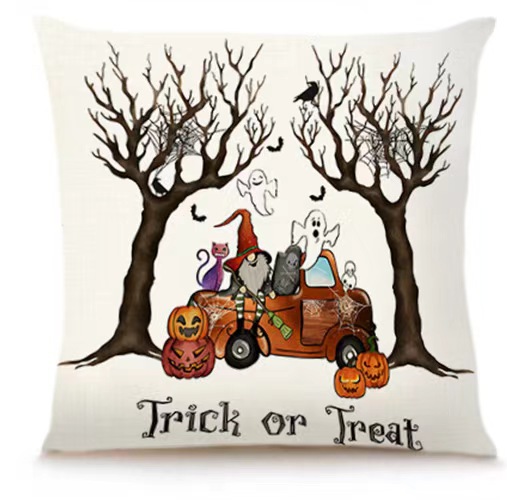 Transfronterizo Amazon Halloween impresión lino almohada cubierta bruja calabaza decoración doméstica almohada cubierta