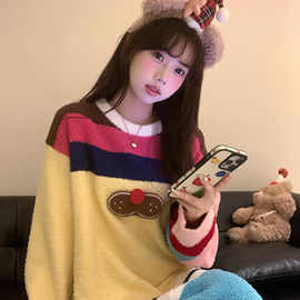 彩色多巴胺半边绒睡裙秋冬季女2025大码加厚中长款家居服睡衣ins