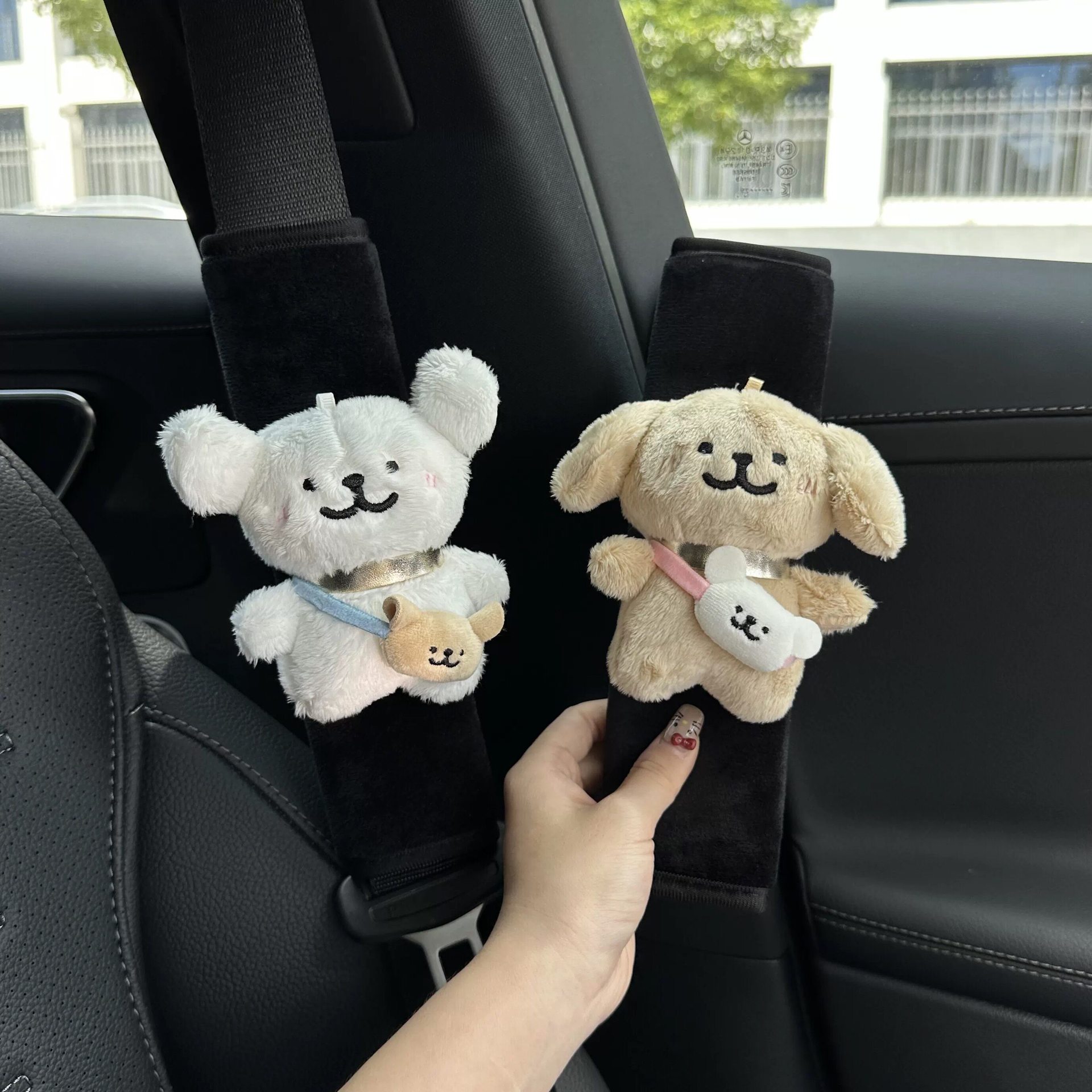 Line Art Puppy Car Seatbelt Shoulder Pad Car Anti-Strangling Protective Cover Car Interior Accessories Plush Doll