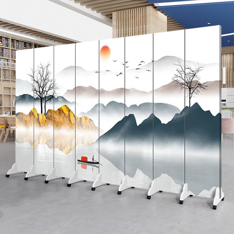 中国風の風景画スクリーンパーティションリビングルームオフィスエントリーベッドルーム折りたたみモバイルシンプルモダンなティールームブロック|undefined