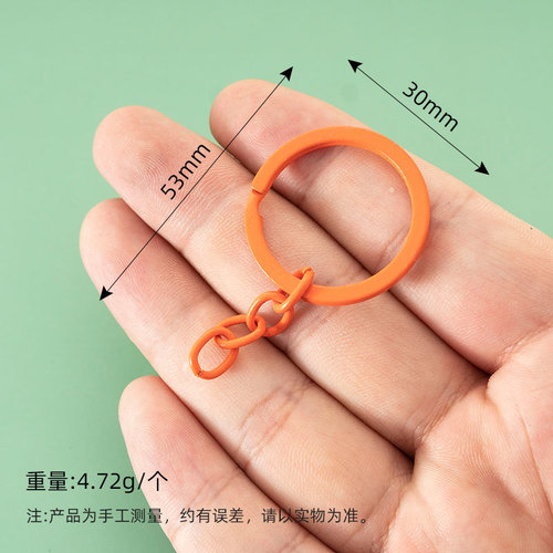 Circular alloy colored painted keychain with four-section chain, multi-color creative DIY accessory chain