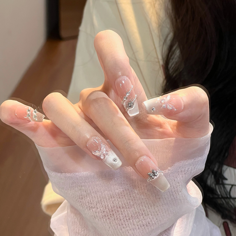 Butterfly Fairy Style Press-On Nails with Cat Eye Effect, Medium Length, Nude Color, Bridal High-End Feel, Removable Nail Pieces Butterfly Fairy Style Press-On Nails with Cat Eye Effect, Medium Length, Nude Color, Bridal High-End Feel, Removable Nail Pieces