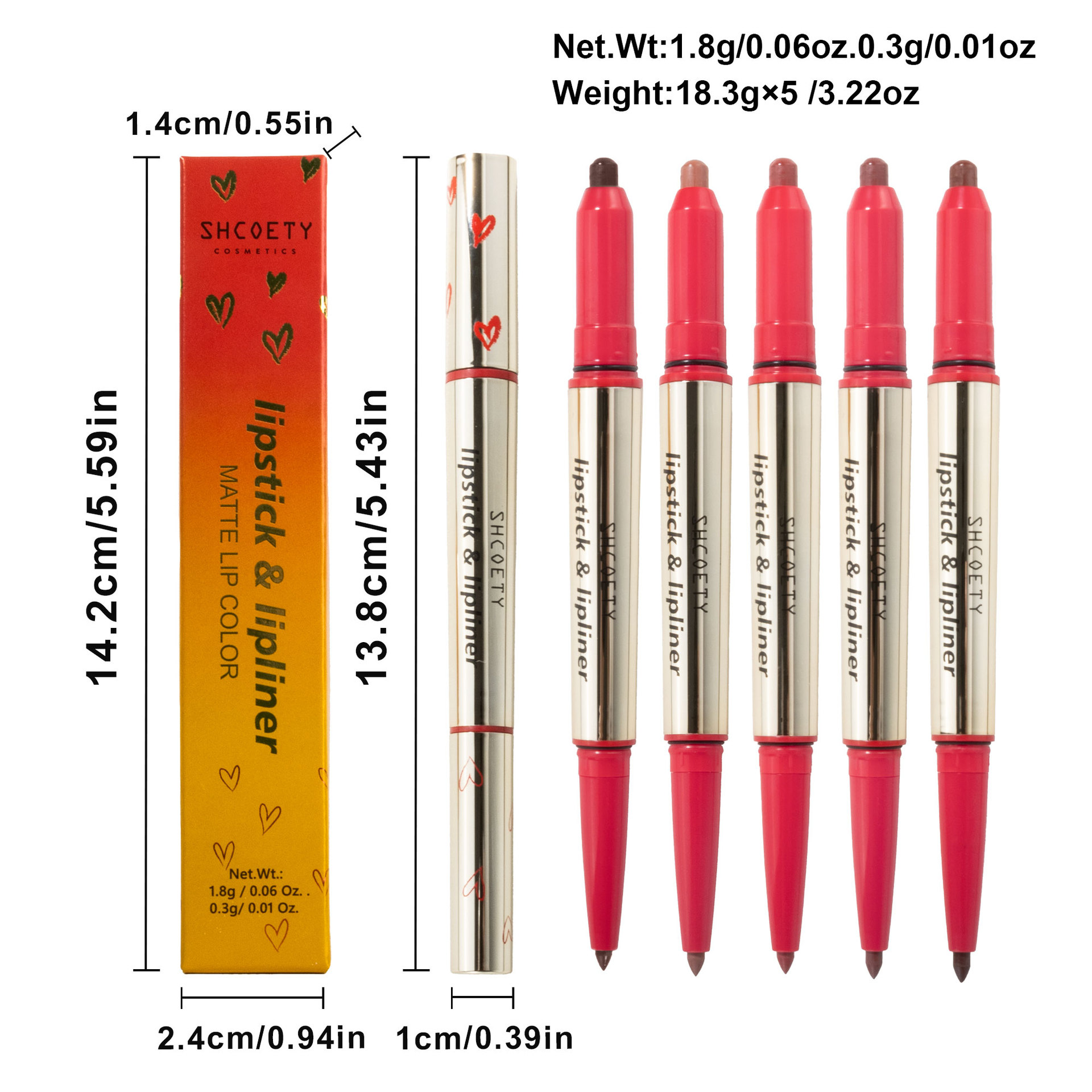 SHCOETY Double-headed red Lip liner pen, two-in-one multi-color matte long-lasting lip filling without fading, cross-border outlining pen Item Picture