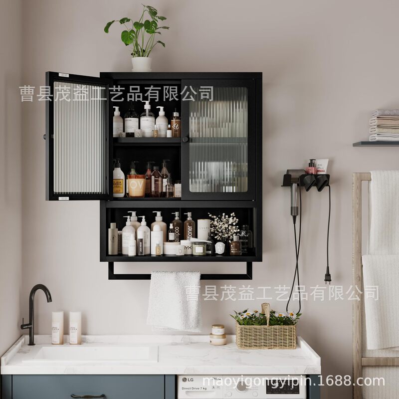 Wooden Bathroom Storage Cabinet Wall-Mounted for Cosmetics, Miscellaneous Items, Towels, Household Bathroom Hanging Double-Door Medicine Cabinet
