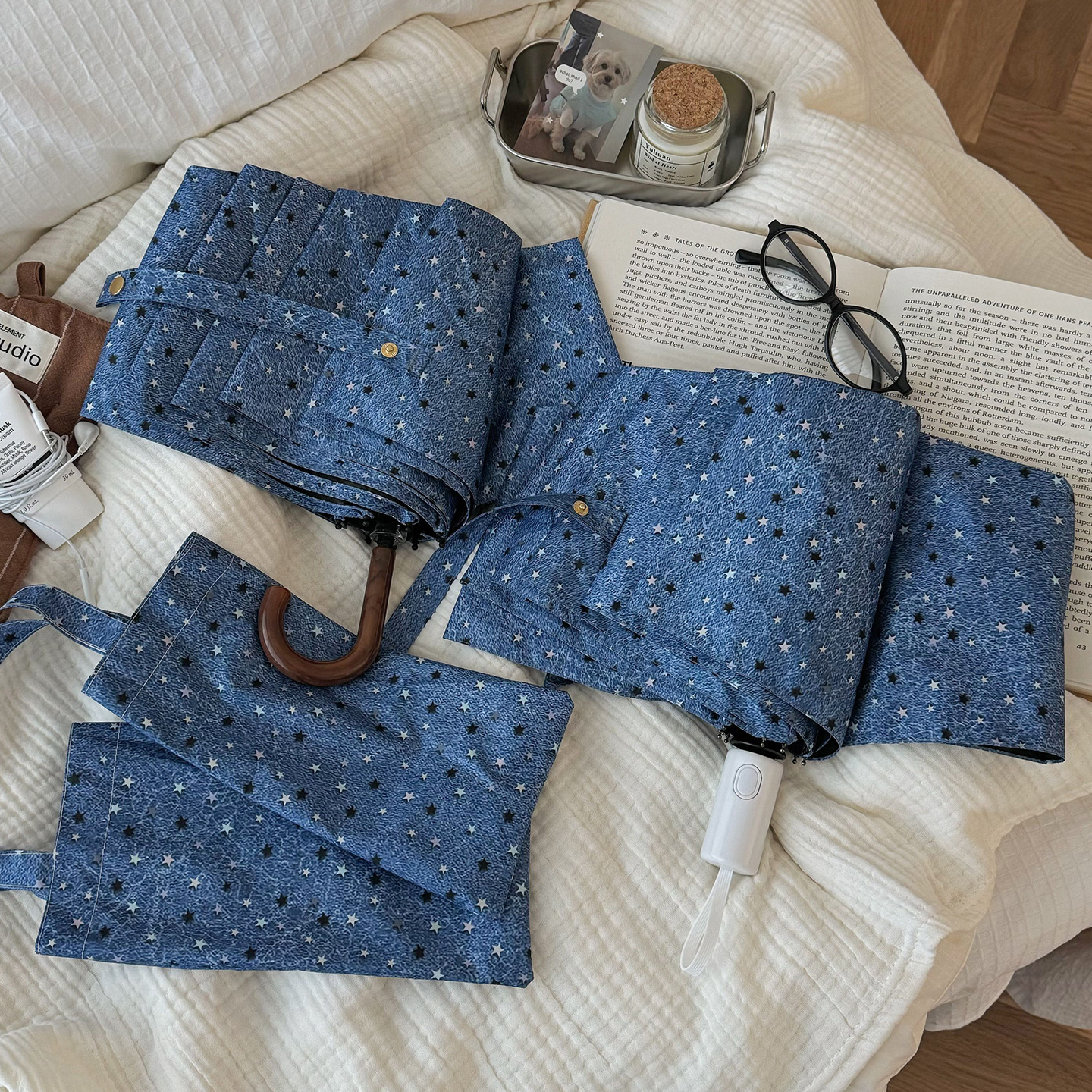 top Quality Cowboy Little Star Folding Umbrella, Portable, Dual-Use For Sun And Rain, Fully Automatic, Sun UV Protection, Sunshade_voghion.com