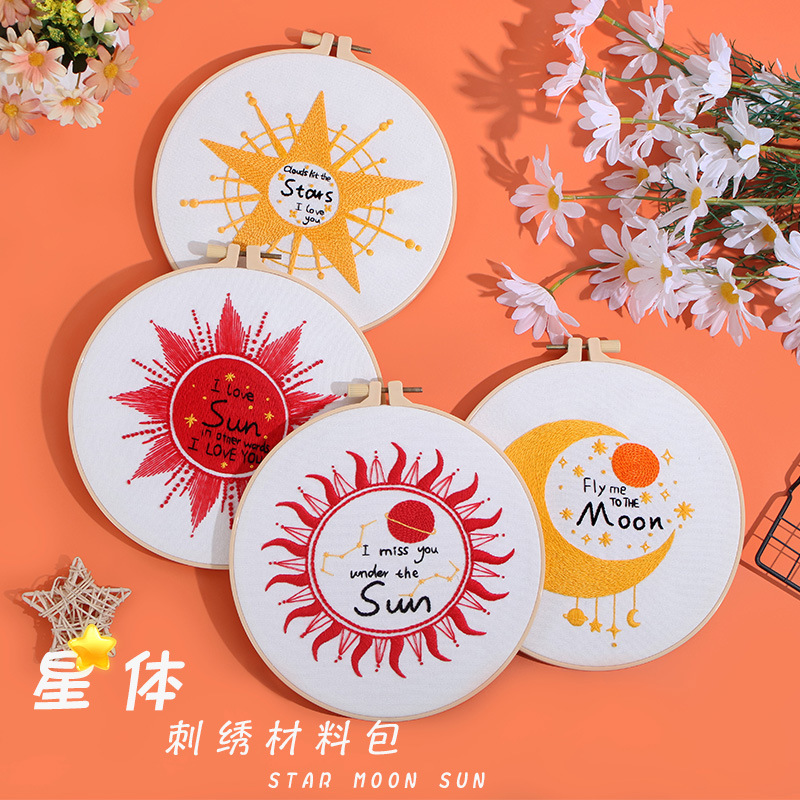 Nuevo original DIY bordado hecho a mano paquete material estrella Luna sol estrella cuerpo día a día luz europeo inglés