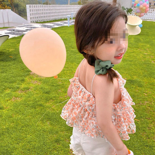 Korean version girl's sleeveless doll shirt baby summer dress chiffon 2024 new stylish summer children's top strap trendy
