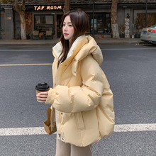 黄色羽绒棉服女秋冬季韩版加厚棉衣小个子假两件短款棉袄外套批发