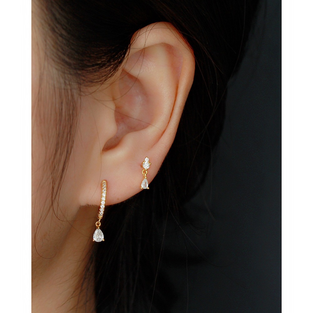 1 Pair Simple Style Water Droplets Sterling Silver Plating Inlay Zircon Ear Studs display picture 3