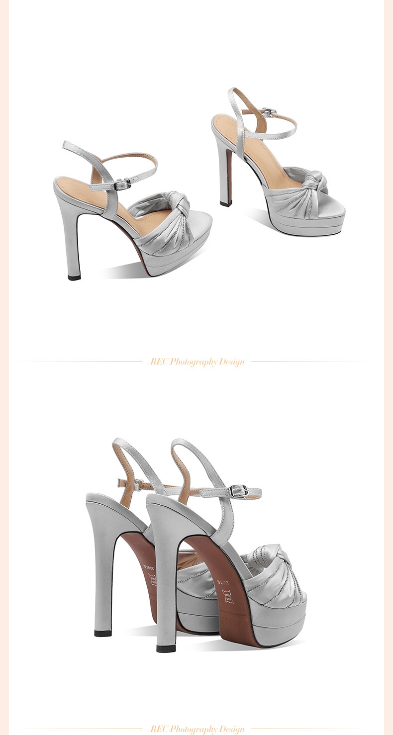 Sandal cao gót nữ lụa tơ tằm mũi hở đính đá gót siêu cao 12 cm — Champagne màu chi tiết 14
