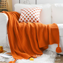 北欧复古大吊穗编织毯纯色加厚沙发毯午睡毯民宿床尾毯床尾巾搭毯