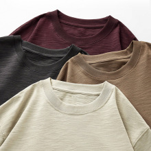 2025夏季复古潮流竹节棉肌理感t恤男士休闲圆领宽松上衣短袖批发