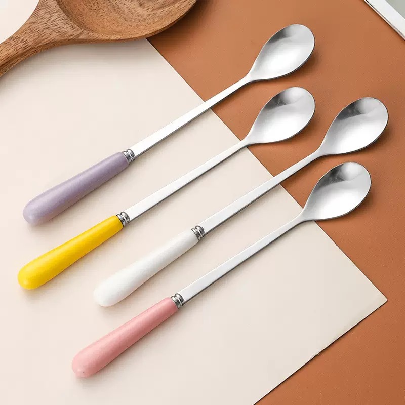 Cucchiaini creativi per gelato e caffè, cucchiaini in acciaio inossidabile e ceramica dai colori vivaci._voghion.com