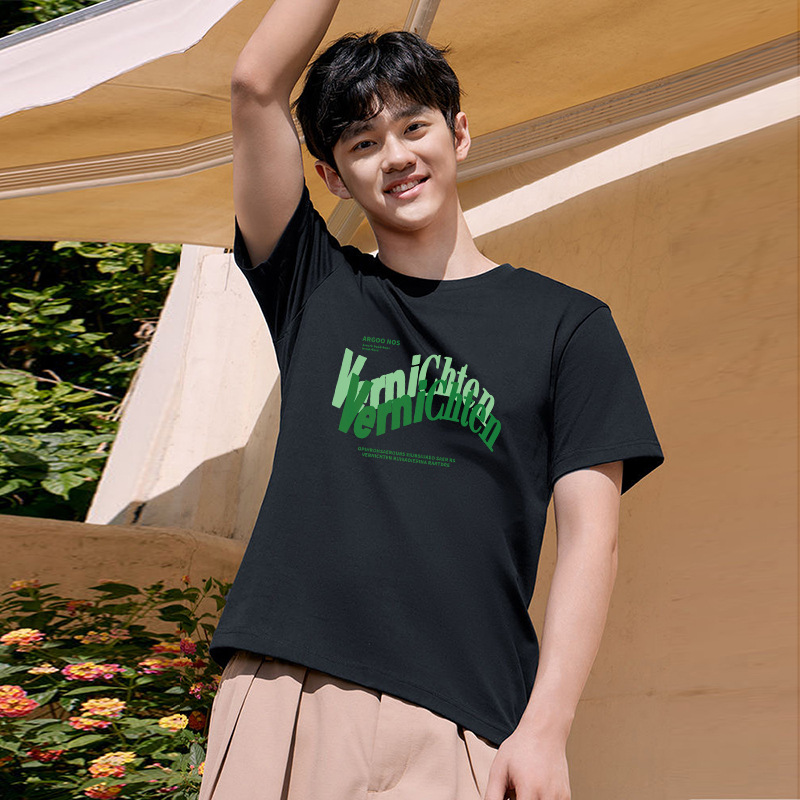 El estilo de Hong Kong que adelgaza hermoso de la seda negra del hielo imprimió la camiseta de manga corta ocasional del todo-fósforo de moda para los hombres y las mujeres image 17