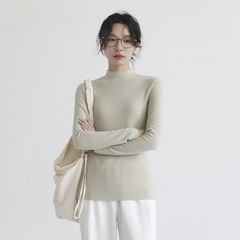 德绒玻尿酸长袖女秋冬半高领保暖修身内搭正肩T恤立领德绒打底