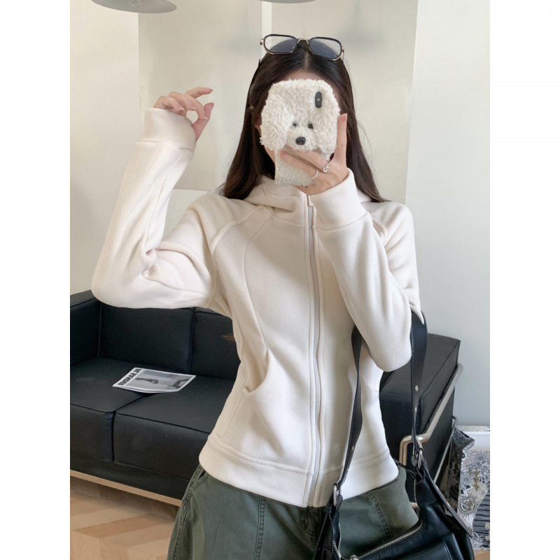 LULU同款外套女秋冬加绒加厚立领拉链款开衫长袖连帽保暖时尚上衣|undefined