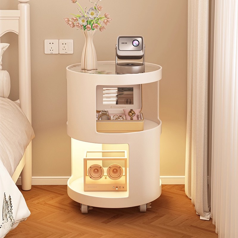 Mesa de cabezal de cama pequeña y simple, estante de cabezal de cama moderno con lámpara de hierro forjado, tablero de borde móvil creativo