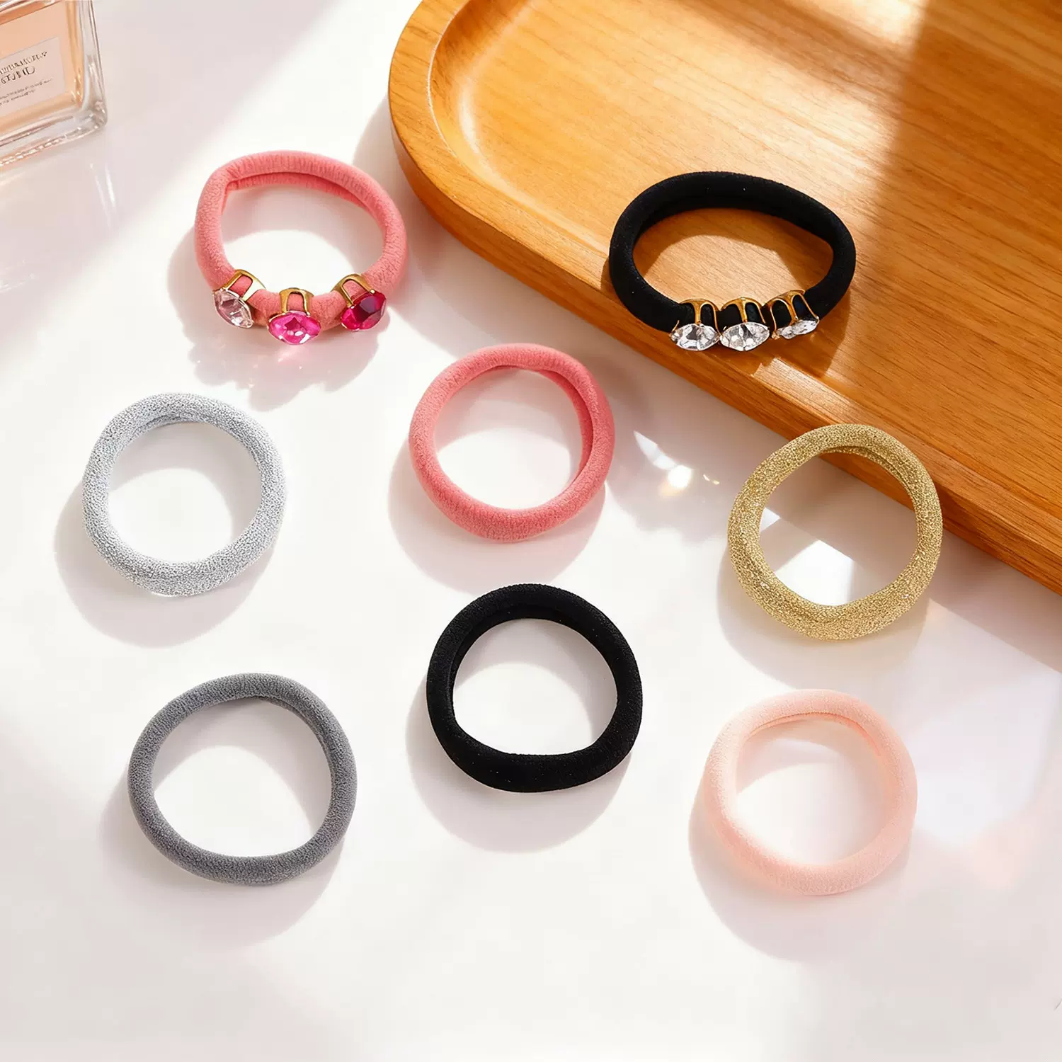 戈蕾思饰品高弹力丝绒质感水钻发圈时尚通勤高马尾头绳皮筋发饰女