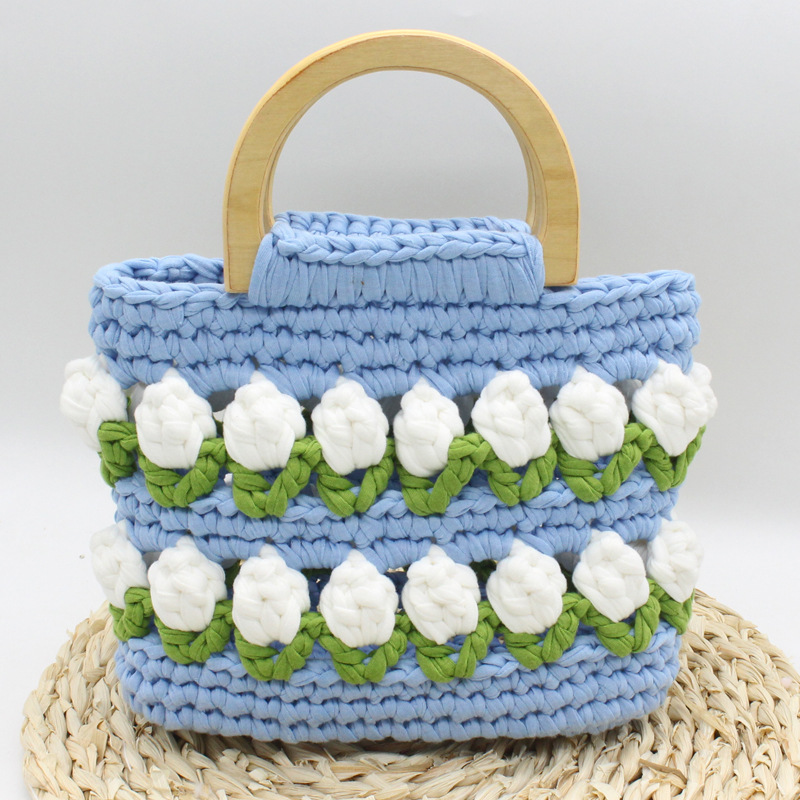 Línea de tela de bricolaje tejida a mano Bolso de tulipán Bolso de material Bolso para novias generosas y dulces