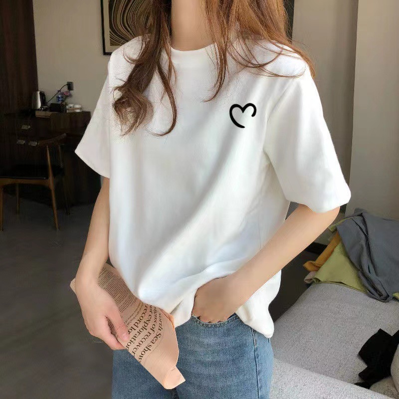 正肩纯棉短袖t恤女夏季薄款年新款宽松白色t桖显瘦半袖上衣潮|undefined