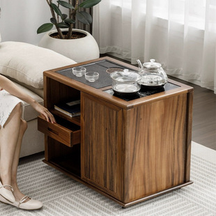 Walnut Mobile Tea Table Office Coffee Table Living Room Kettle Integrated Solid Wood Tea Cabinet Light Luxury Tea Cabinet