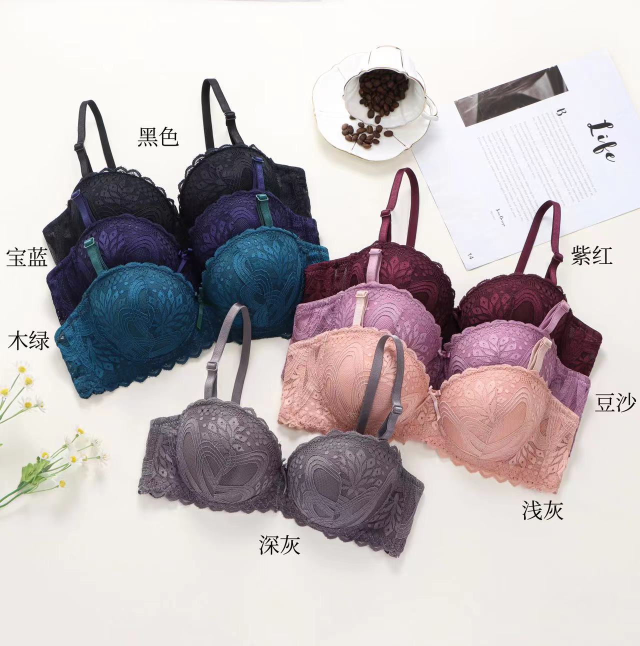 [Manufacturers] Foreign Trade Underwear Women's Foreign Trade Explosions with Steel Rings and Small Chests Necessary Lace Sexy Gather Thick Cup