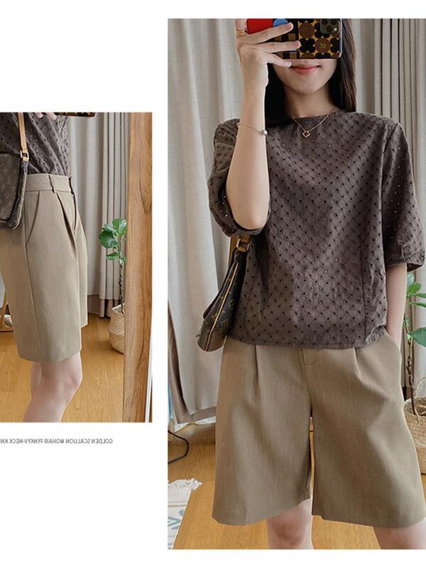 [Hengjia Qy] Bermuda Shorts Women's High Waist Suit Pants Drapey Loose Slim Hong Kong Style Work Casual Pants