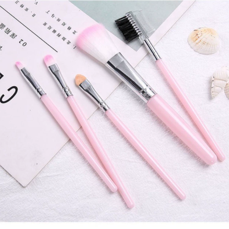 Makeup brush set, 5‑piece pink brushes for eye and face, OPP bag, wholesale/OEM