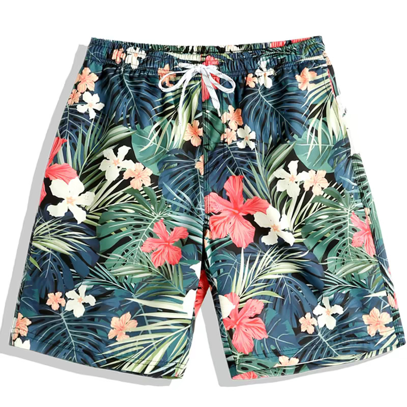 Beach shorts, unisex, plus size, trendy, quick-drying, summer style, floral print, casual, vacation shorts for young couples.
