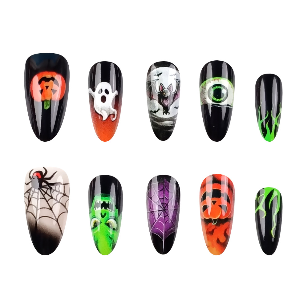Atmosfera de Halloween transfronteriza, uñas de almendras, uñas falsas, 30 piezas de uñas, suministro directo.