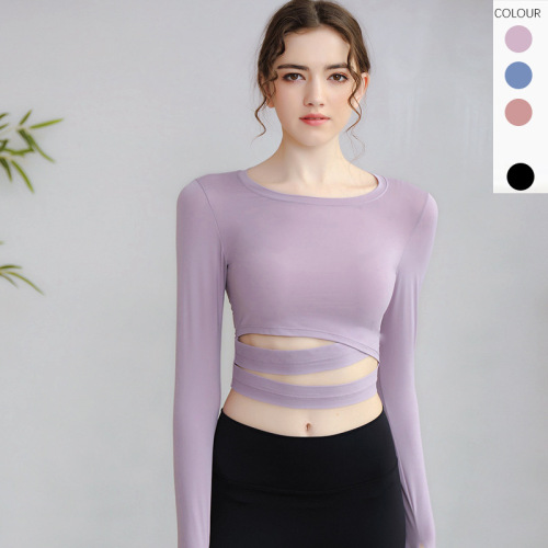 Autumn dance yoga long-sleeved tops for women slim nylon fitness sports yoga wear outdoor sun protection tight T-shirt