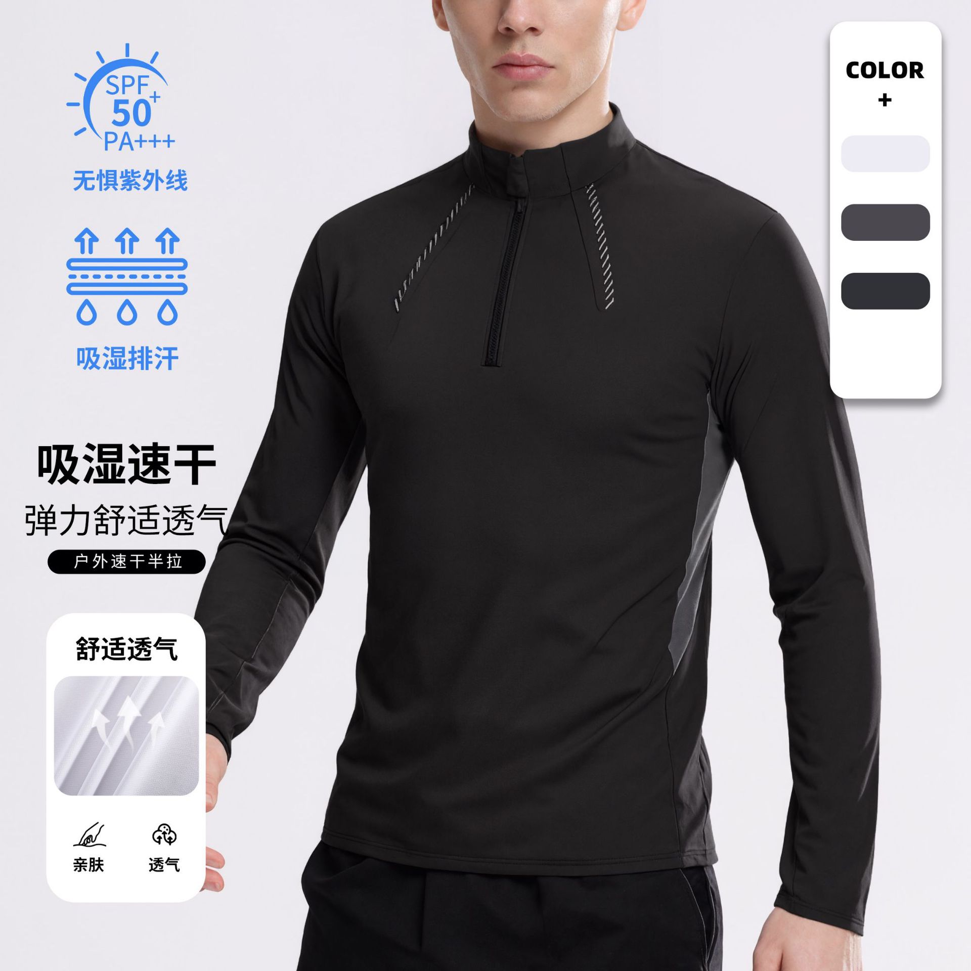 Dijia con el mismo cuello de manga larga camisa de viaje al aire libre para hombres con semiacremallera ropa seca transpirable para correr ropa de bicicleta