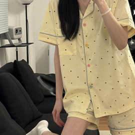 2299双短纯棉彩色圆点休闲舒适家居服