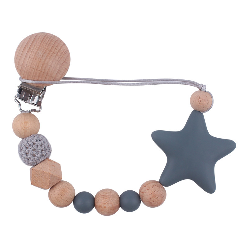 Bebé suministros de dibujos animados de silicona estrella mordedor calmante bebé chupete cadena silicona mordedura molar anti-gota cadena