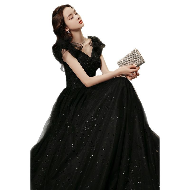 Đầm maxi nữ thắt eo, kiểu halter không tay, phong cách dạ hội Pháp — Màu đen, Màu đỏ rượu