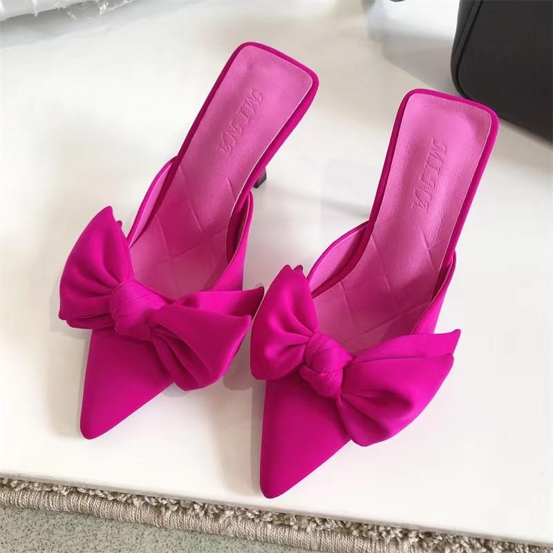 Pointed Toe Stiletto Mules For Women With Bowknot High Heels_voghion.com