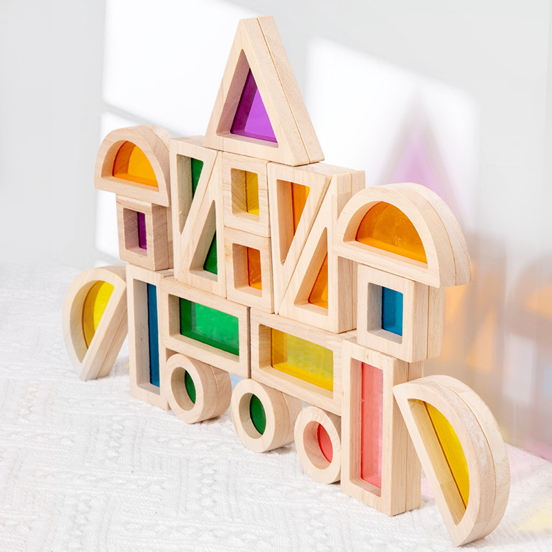 Bloques de construcción de arco iris de madera para niños