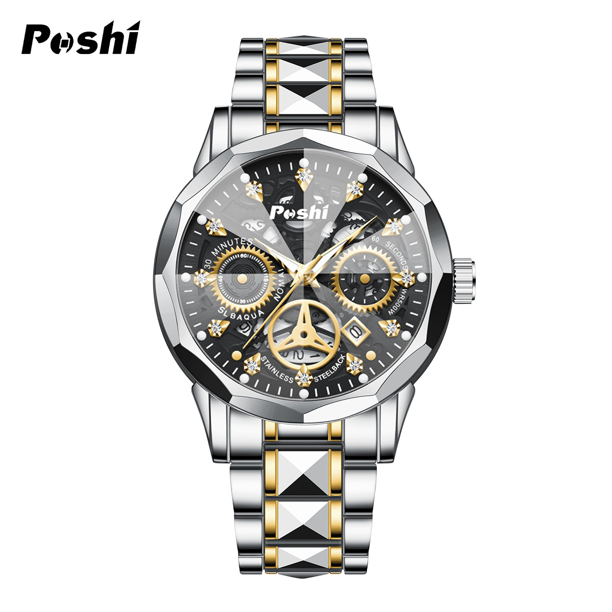 Relojes para hombres de marca de moda, calendario automático, relojes para hombres de negocios, relojes para hombres huecos impermeables luminosos de cuarzo