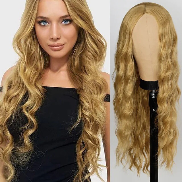 欧美假发女羊毛卷长款假发套全头中分玉米须长卷发化纤头套wigs|undefined