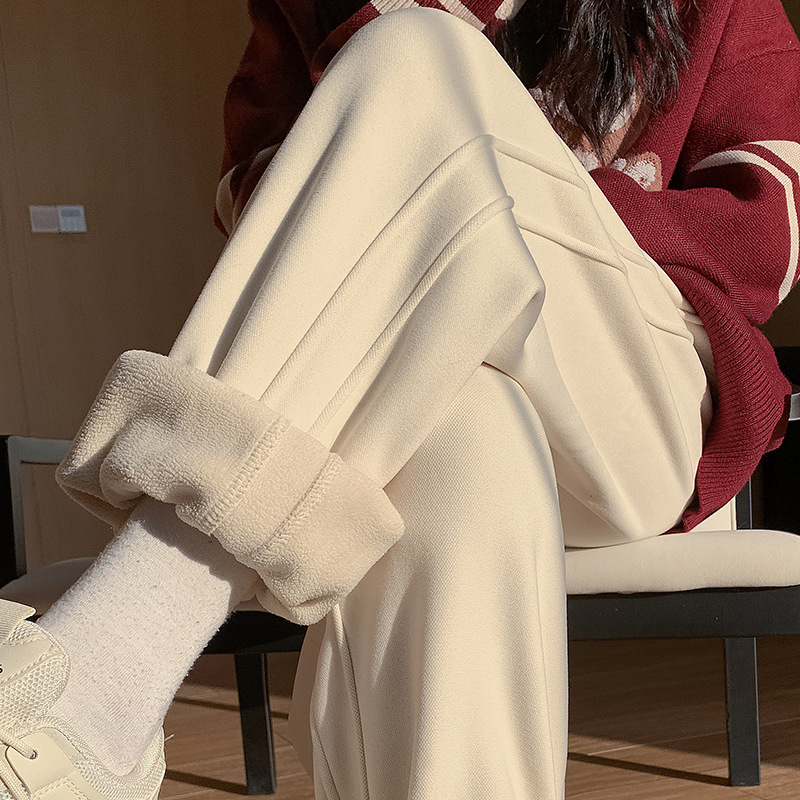 ピンクの裏起毛スウェットパンツ レディース フリースパンツ 秋冬 2025年新作 アウター用 綿パンツ フリース素材 フリース裾デザイン