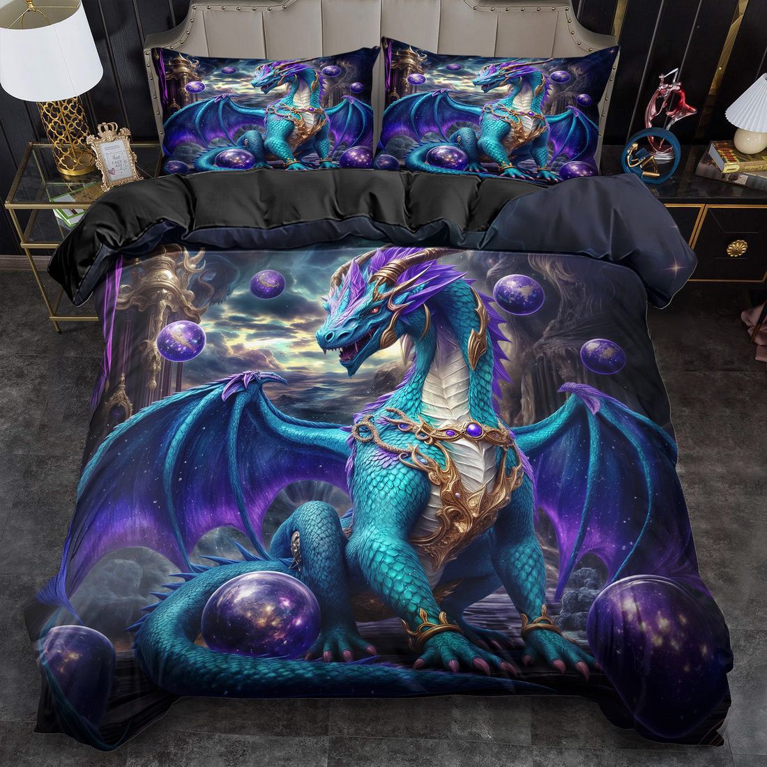 Transfronterizo para textiles domésticos abrasivos de impresión digital colorido dragón quilt kit fuente de fábrica TEMU / JIT