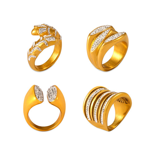 Elegant and Minimalist Titanium Steel Gold-plated Multi-layered Starry Diamond Design Ring for the Index Finger