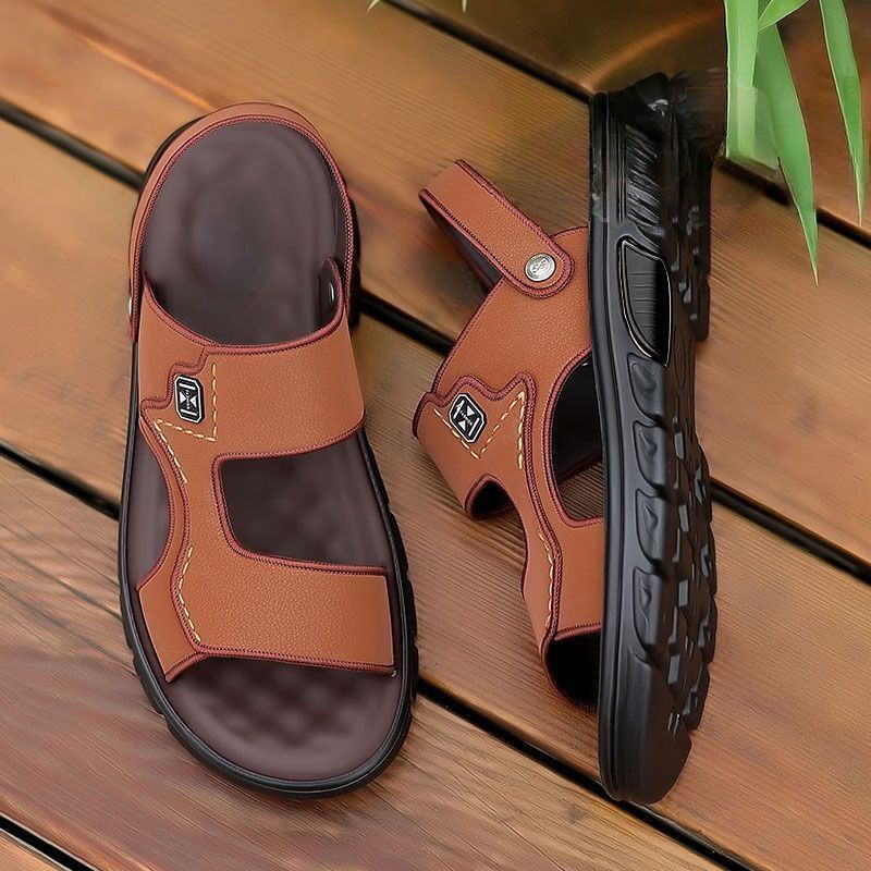 Factory direct sale men's sandals men's slippers ventilation leather sandals men's summer wear thick-soled wear-resistant beach