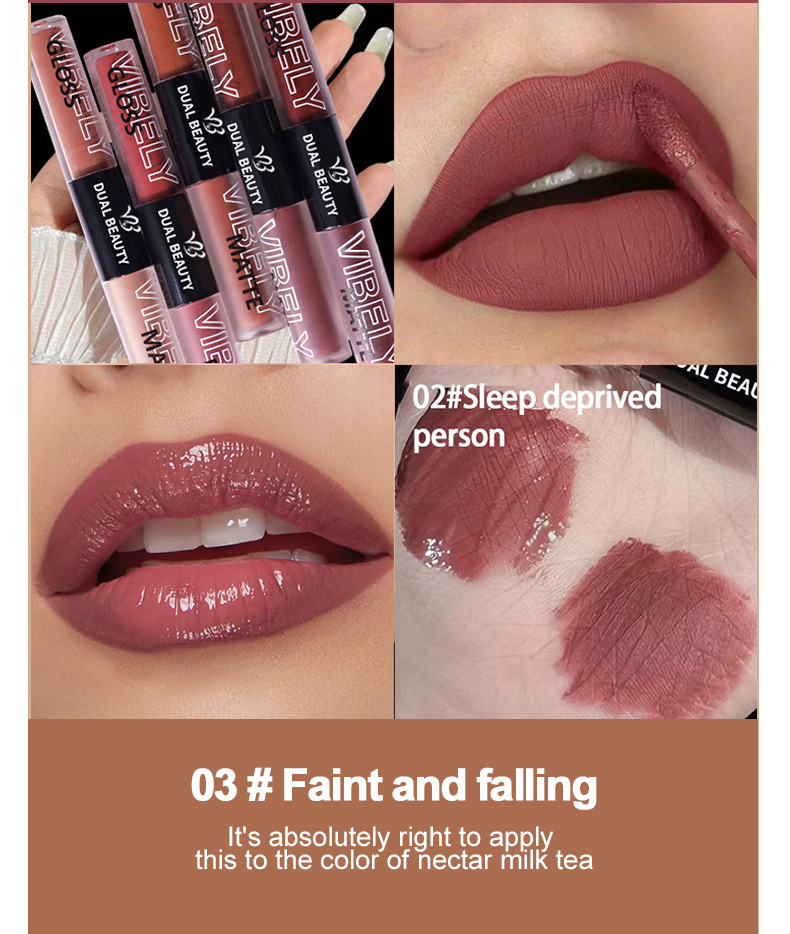 VIBELY, a double-headed water gloss mirror lip gloss, matte non-stick cup, matte lip gloss, whitening, film-forming and lip setting undefined