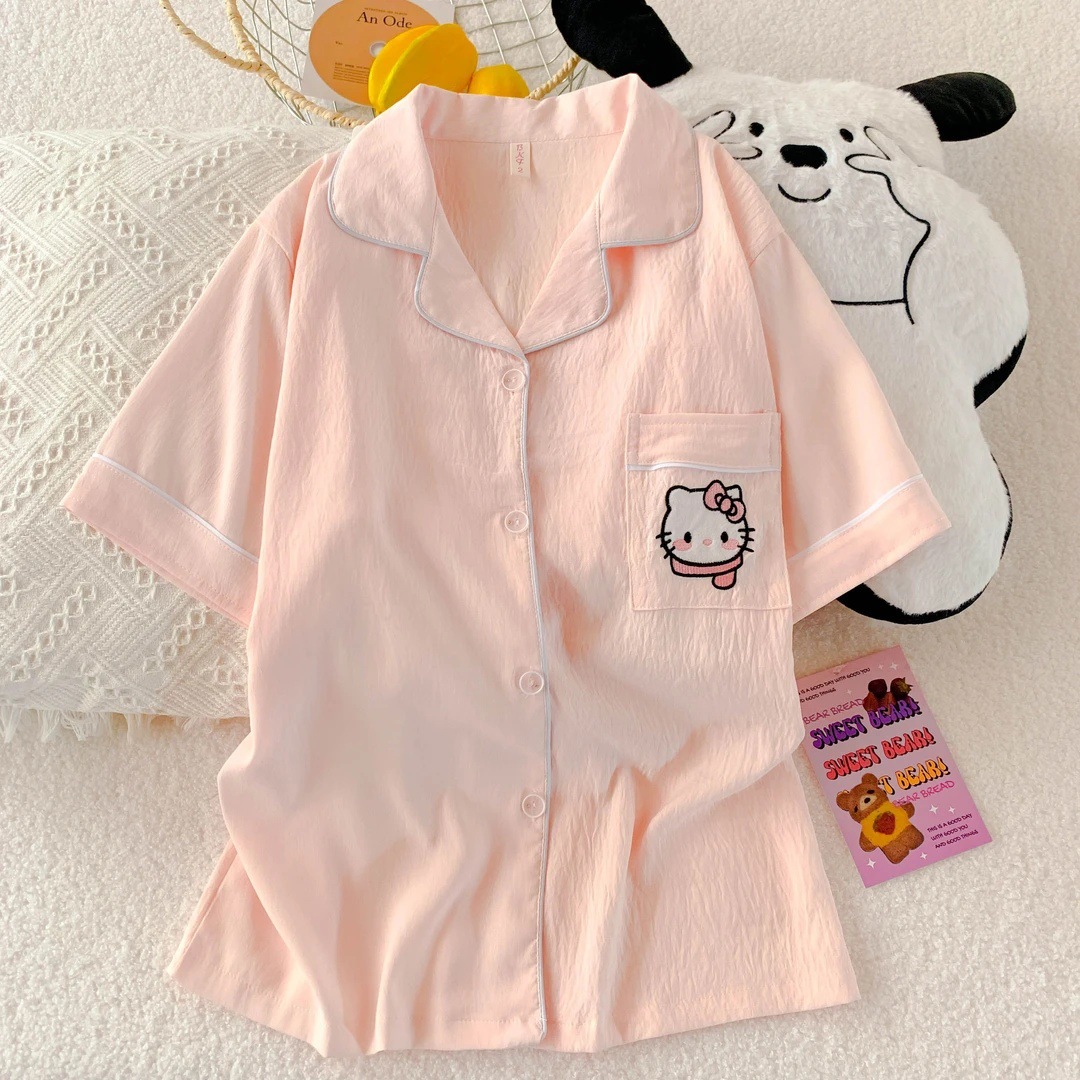 Nube de algodón pijama de mujer verano nueva pareja dibujos animados ropa de hogar suelta delgada estudiantes pantalones cortos de mangas cortas dos piezas