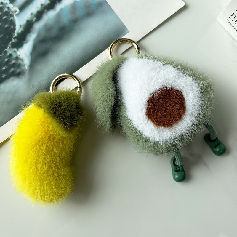 Imitación de visón pelo aguacate llavero de automóvil bolsas de peluche bolsas de peluche colgantes bolsas escolares peluche colgantes al por mayor