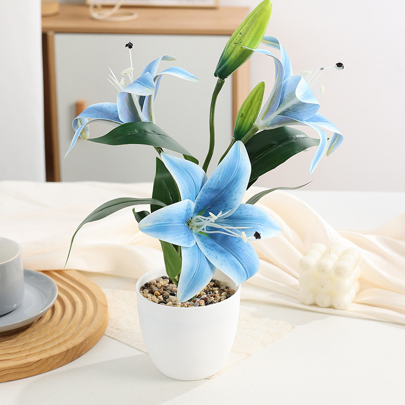 外贸3D大头百合花三头仿真百合家居落地假花装饰婚礼花艺盆栽摆件|undefined