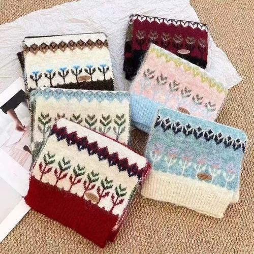 Fair Isle Christmas Red Knit Wool Scarf for Women - Winter 2025 New Arrival Thick Warm Shawl Neck Scarf