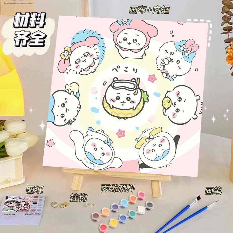 Pintura al óleo digital de bricolaje, dibujos animados para niños, pinturas para colorear hechas a mano, lindos puestos de animación curativos, comercio exterior transfronterizo