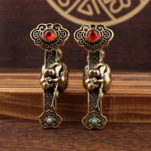 黄铜摆件老物件收藏乾隆年红绿宝石白铜如意富贵吉祥黄铜如意摆件